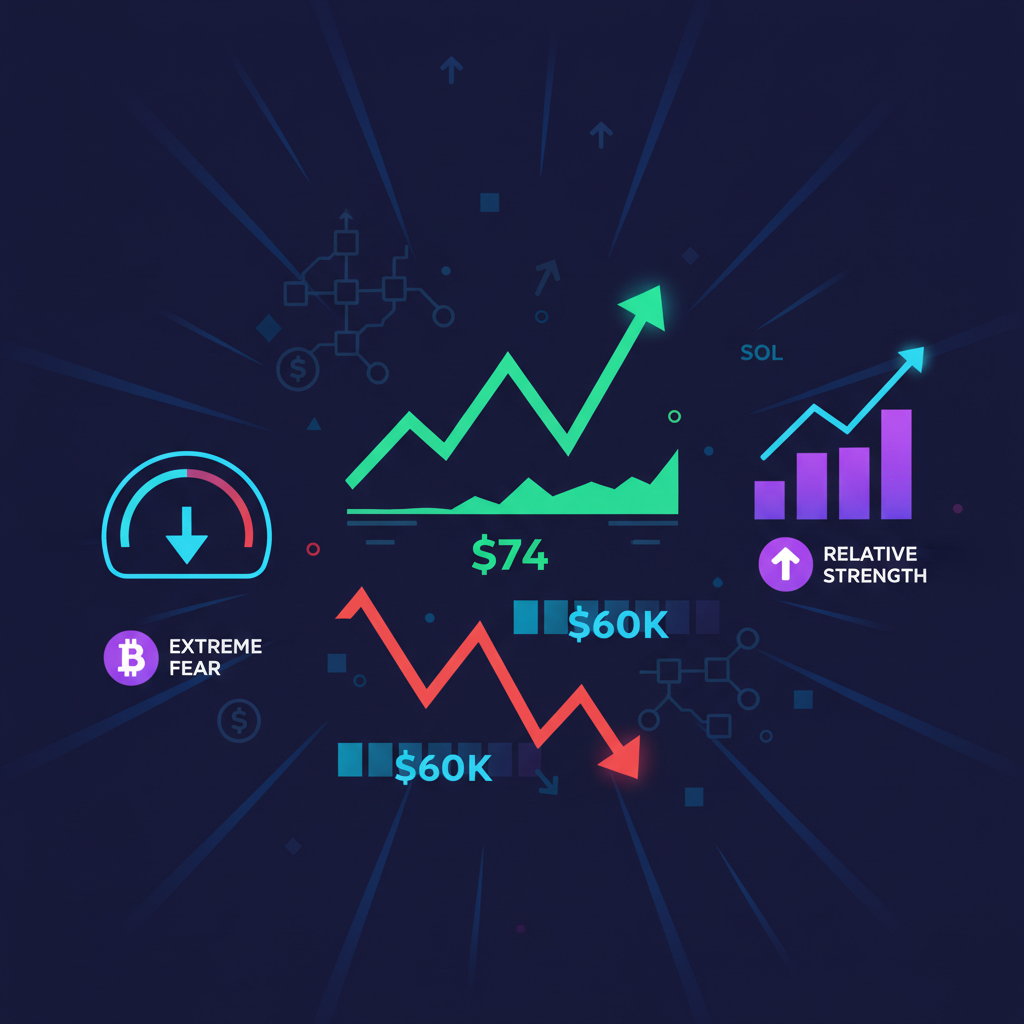Solana Holds Green Above $74 as Bitcoin Slips Under $60K